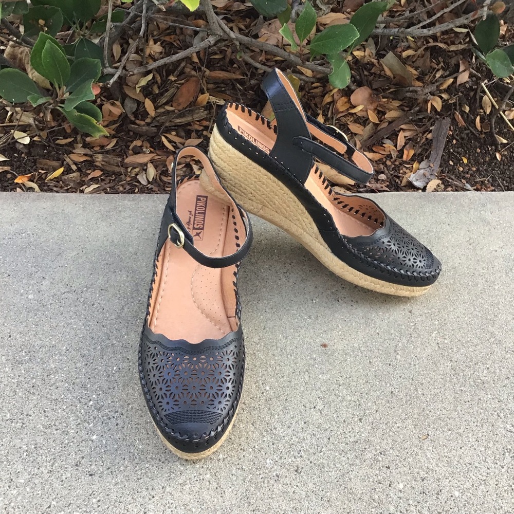 PIKOLINOS Black Espadrille Wedge Mary Jane Sandals